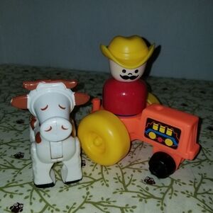 Little People Chunky Red Cowboy Farmer Orange Tractor Brown White Cow